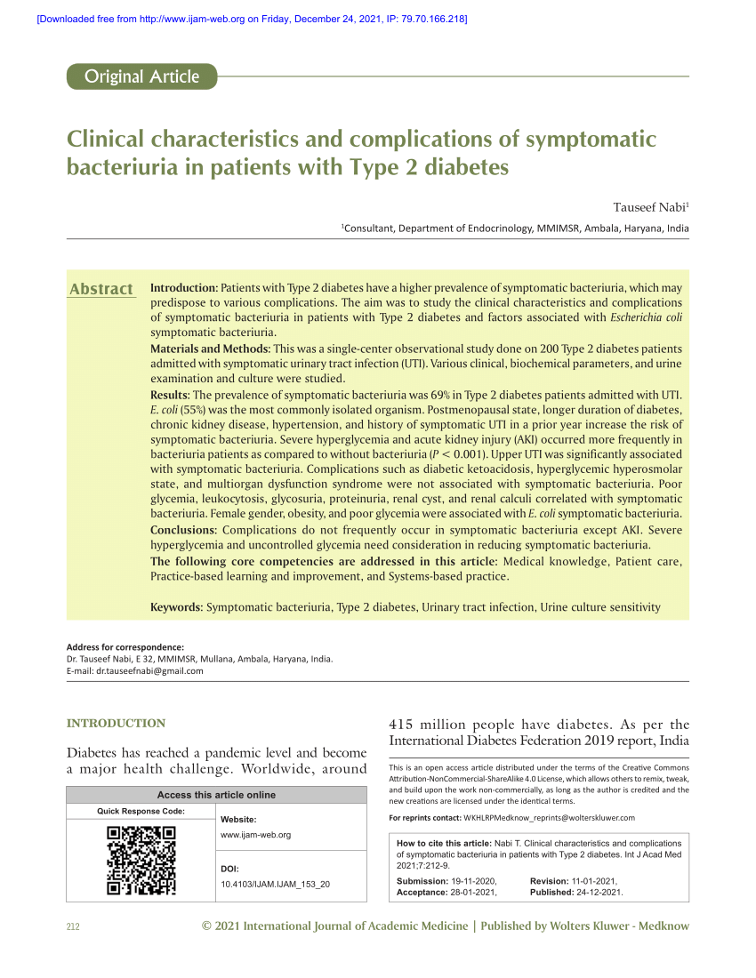 Pdf Clinical Characteristics And Complications Of Symptomatic Bacteriuria In Patients With 9966