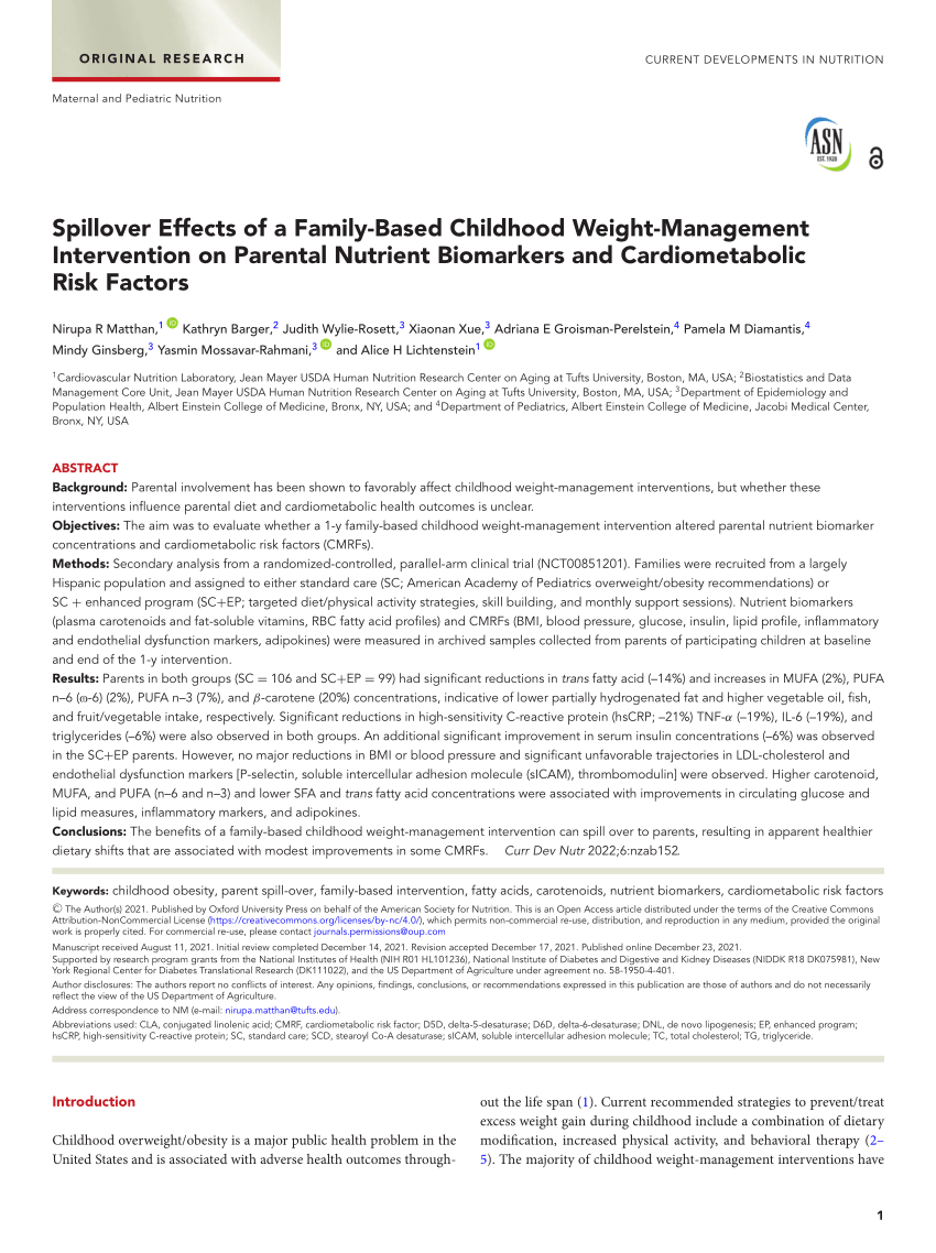(PDF) Spillover Effects of a FamilyBased Childhood Weight Management