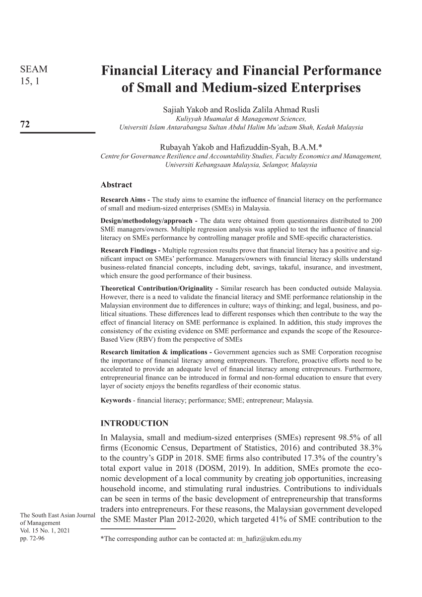 financial literacy small business owners research paper