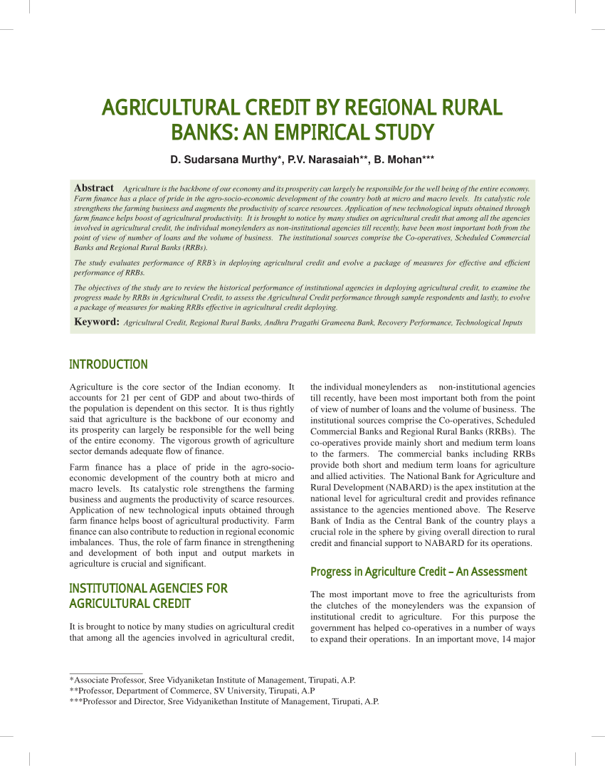 research paper on agricultural credit