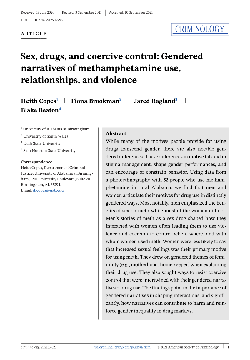 PDF) Sex, drugs, and coercive control Gendered narratives of methamphetamine use, relationships, and violence pic picture
