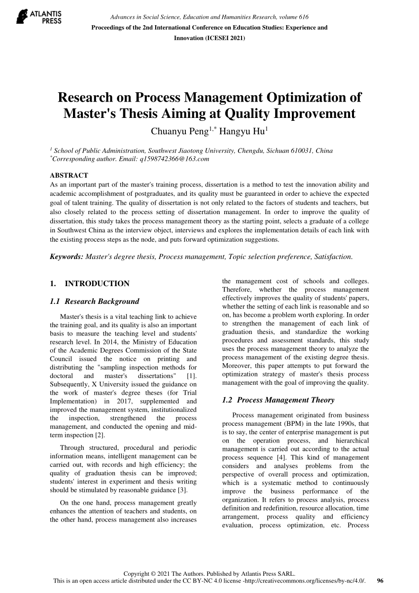 thesis of quality improvement