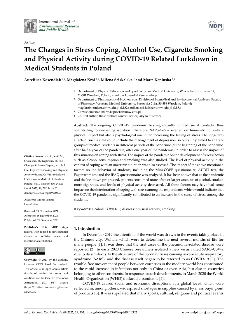 (PDF) The Changes in Stress Coping, Alcohol Use, Cigarette Smoking and ...