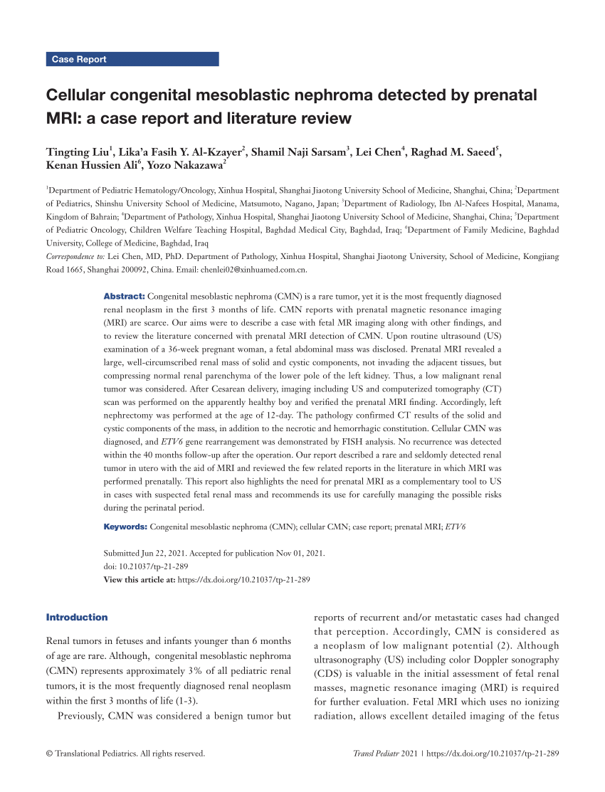 Pdf Cellular Congenital Mesoblastic Nephroma Detected By Prenatal Mri