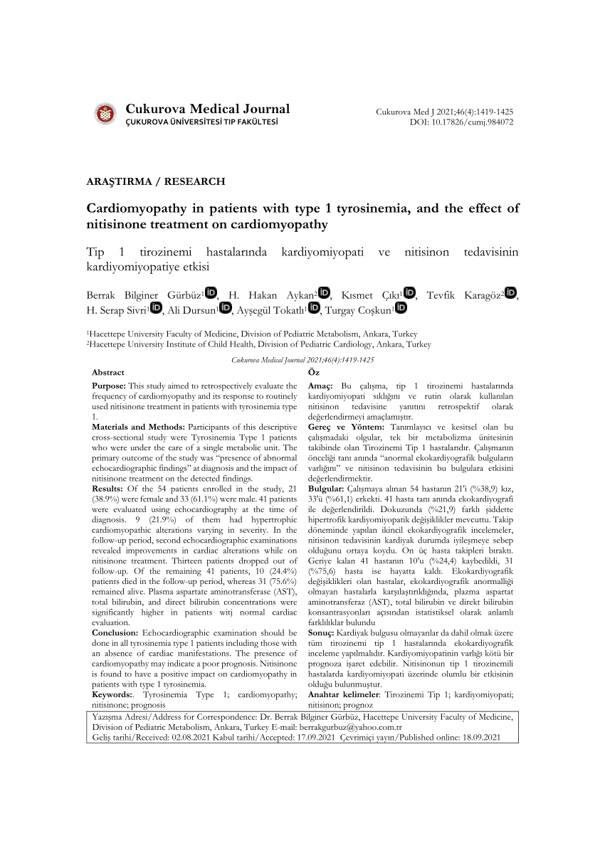 PDF Cardiomyopathy in patients with type 1 tyrosinemia and the  