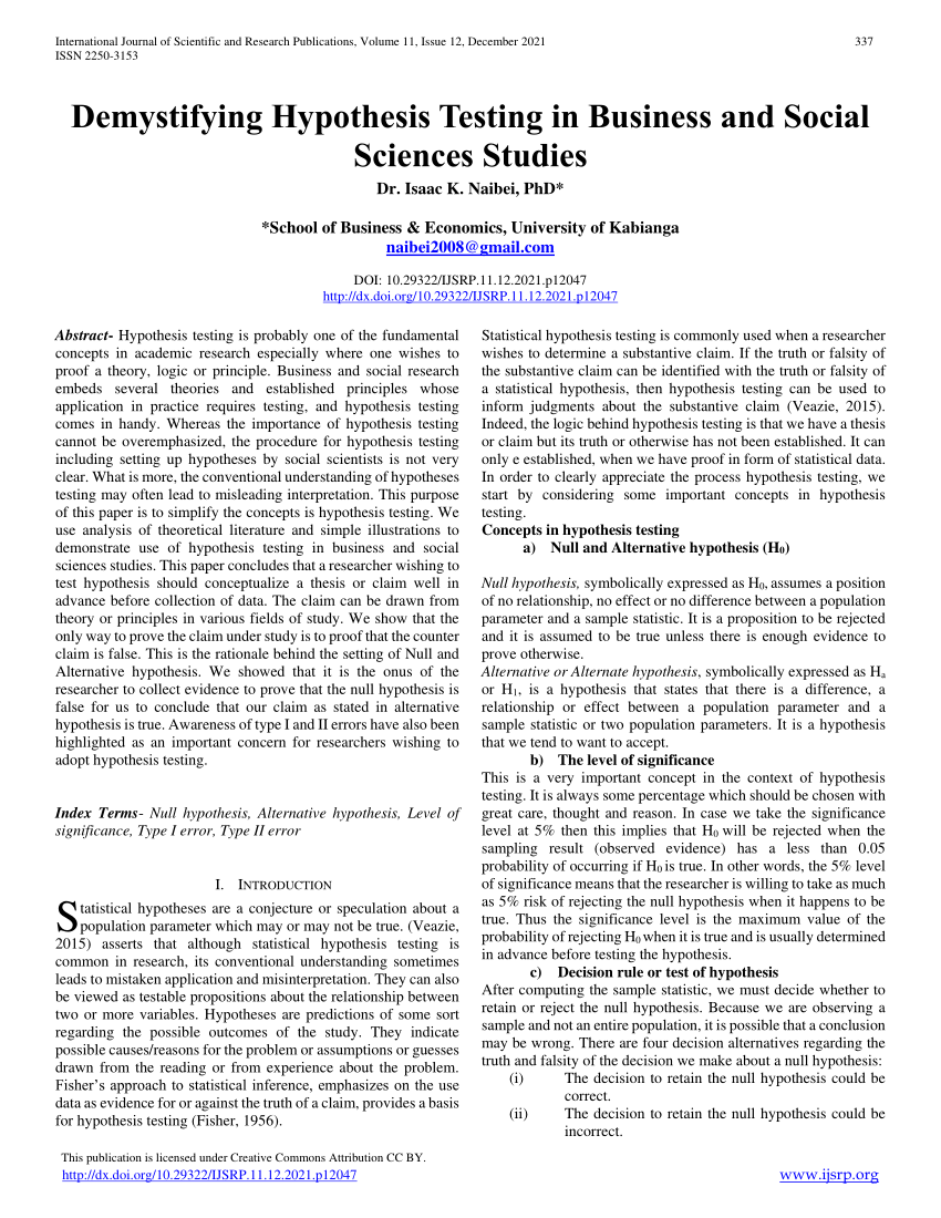 hypothesis testing in business research