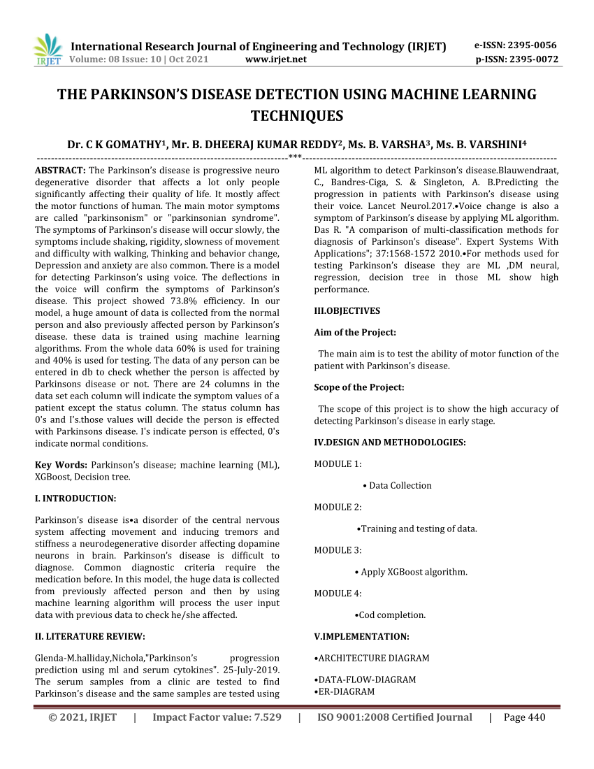 parkinson's disease prediction research paper