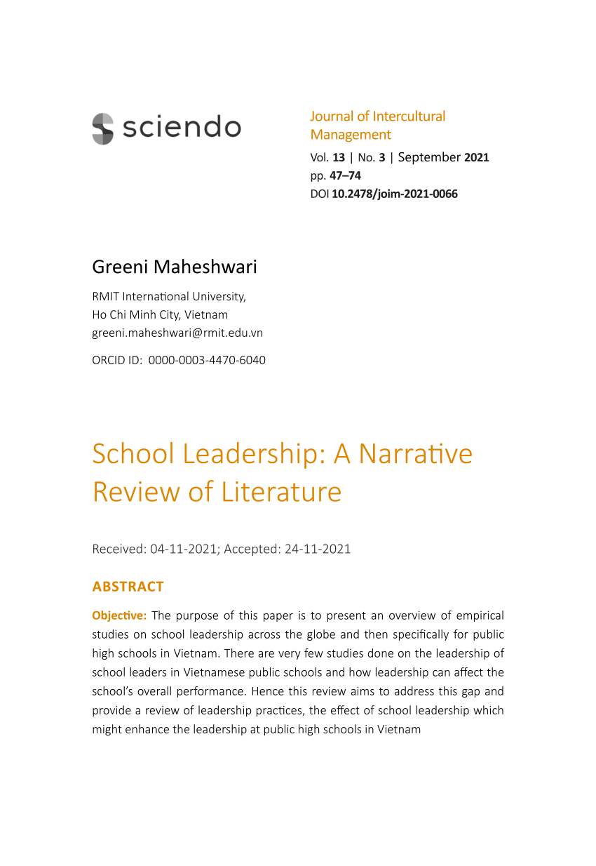 literature review on school leadership