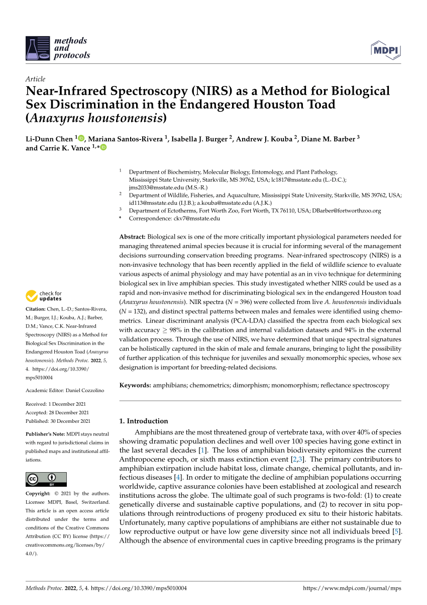 Pdf Near Infrared Spectroscopy Nirs As A Method For Biological Sex Discrimination In The 4347