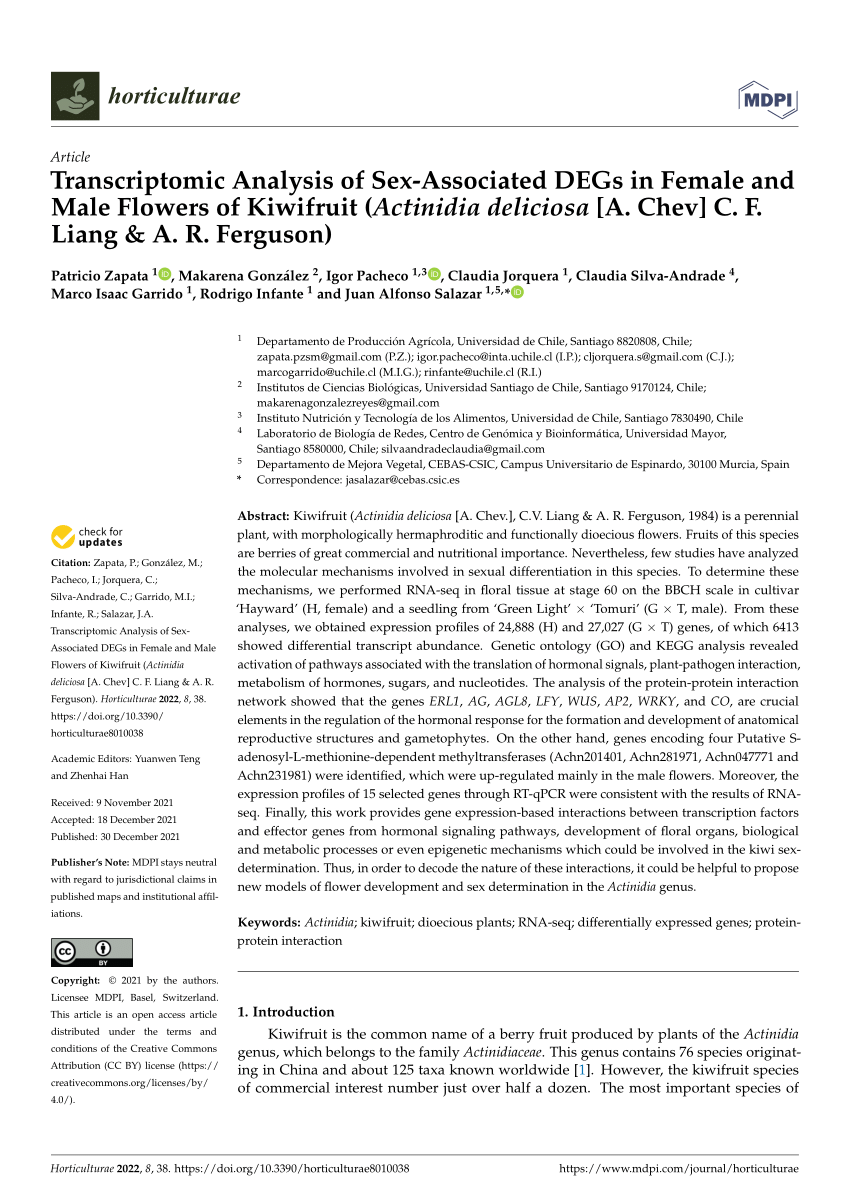 Pdf Transcriptomic Analysis Of Sex Associated Degs In Female And Male Flowers Of Kiwifruit 0097