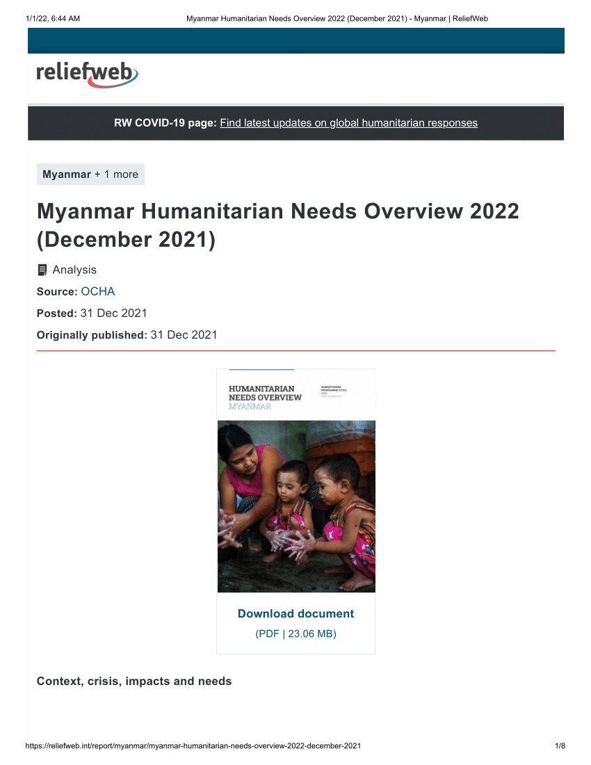 (PDF) Myanmar Humanitarian Needs Overview 2022 (December 2021)