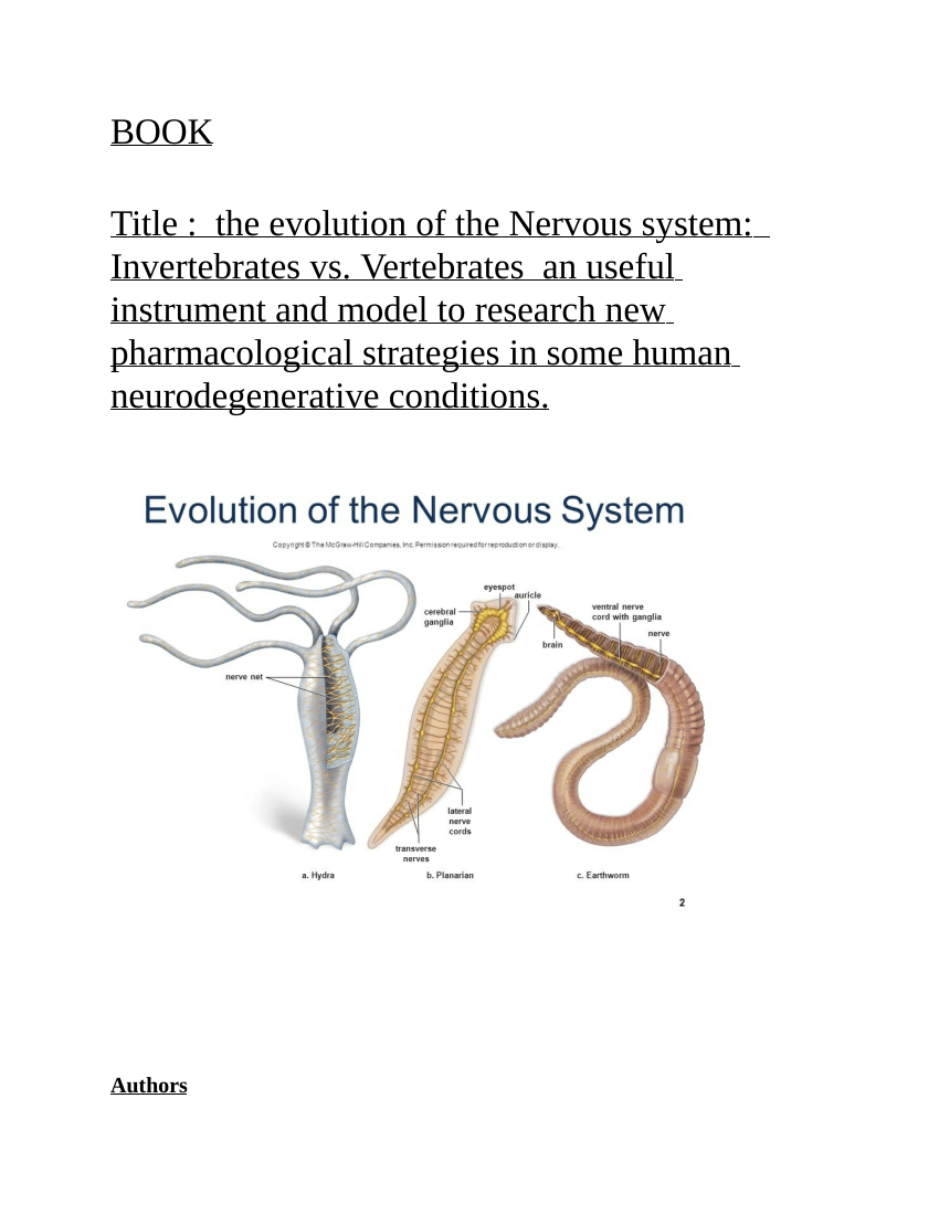 (PDF) Title : the evolution of the Nervous system: Invertebrates vs