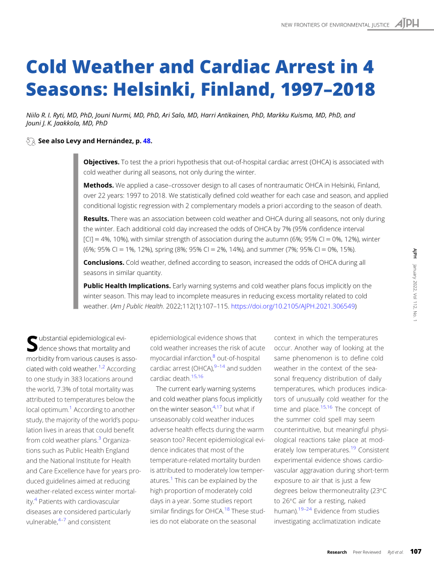 PDF Cold Weather and Cardiac Arrest in 4 Seasons Helsinki  