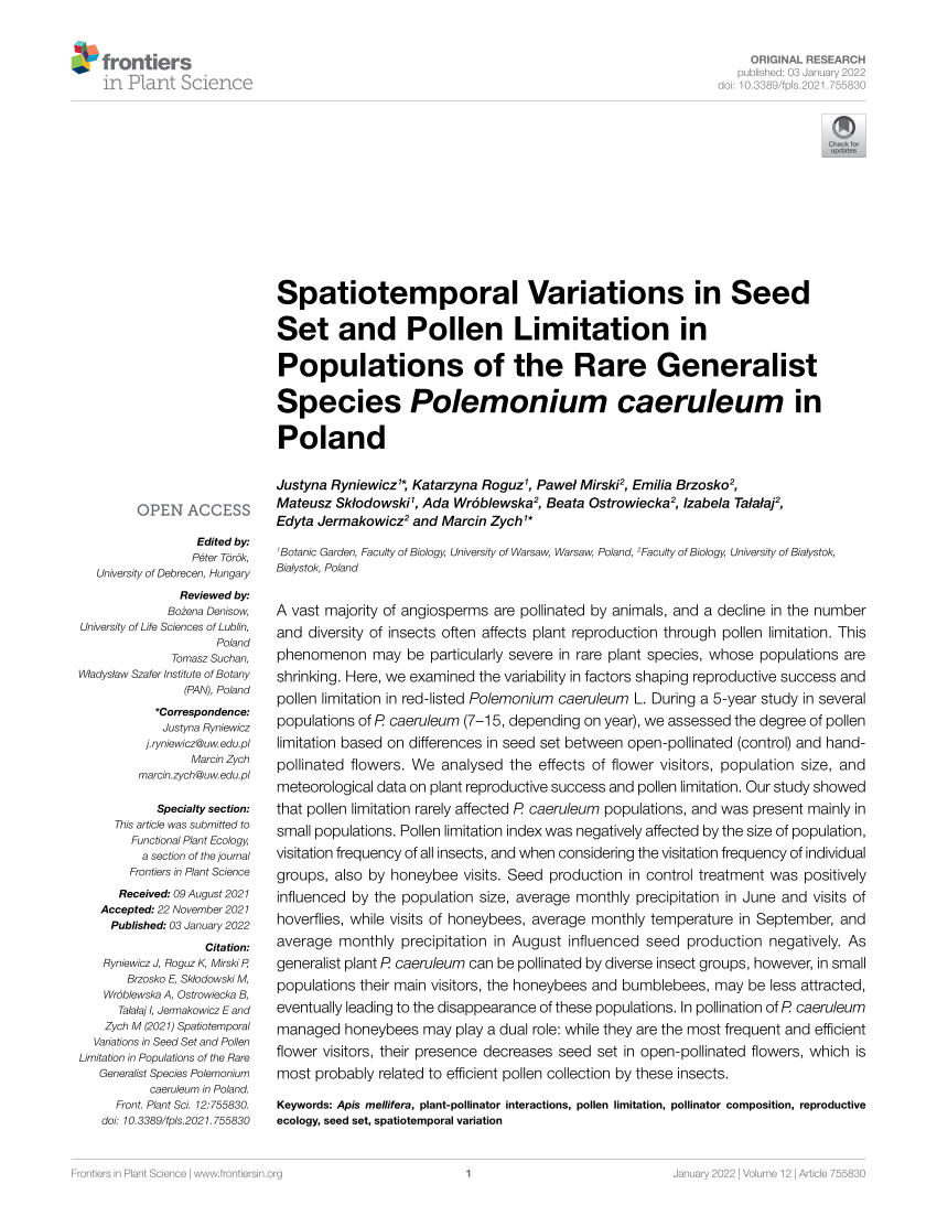 Pdf Spatiotemporal Variations In Seed Set And Pollen Limitation In