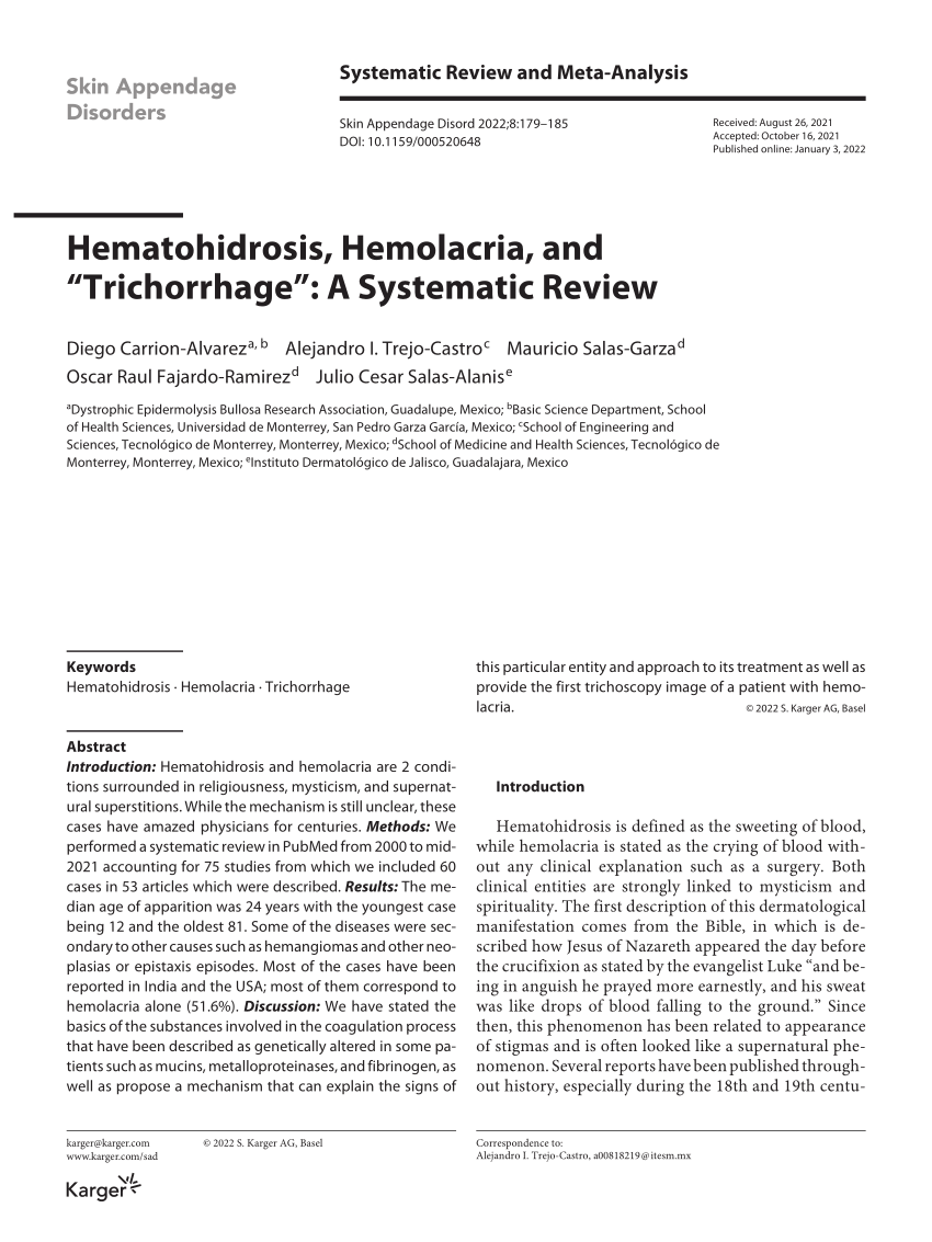 Hematohidrosis Hemolacria And “trichorrhage” A Systematic Review Request Pdf 8165