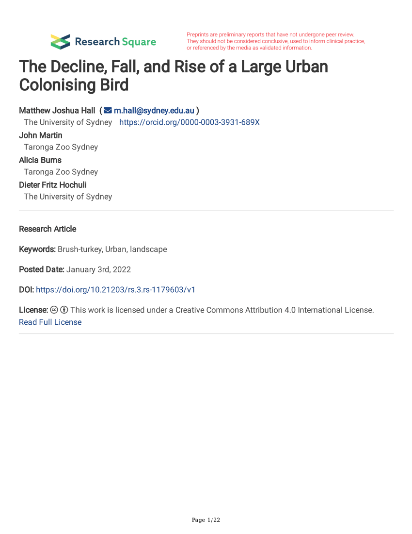 PDF) The Decline, Fall, and Rise of a Large Urban Colonising Bird