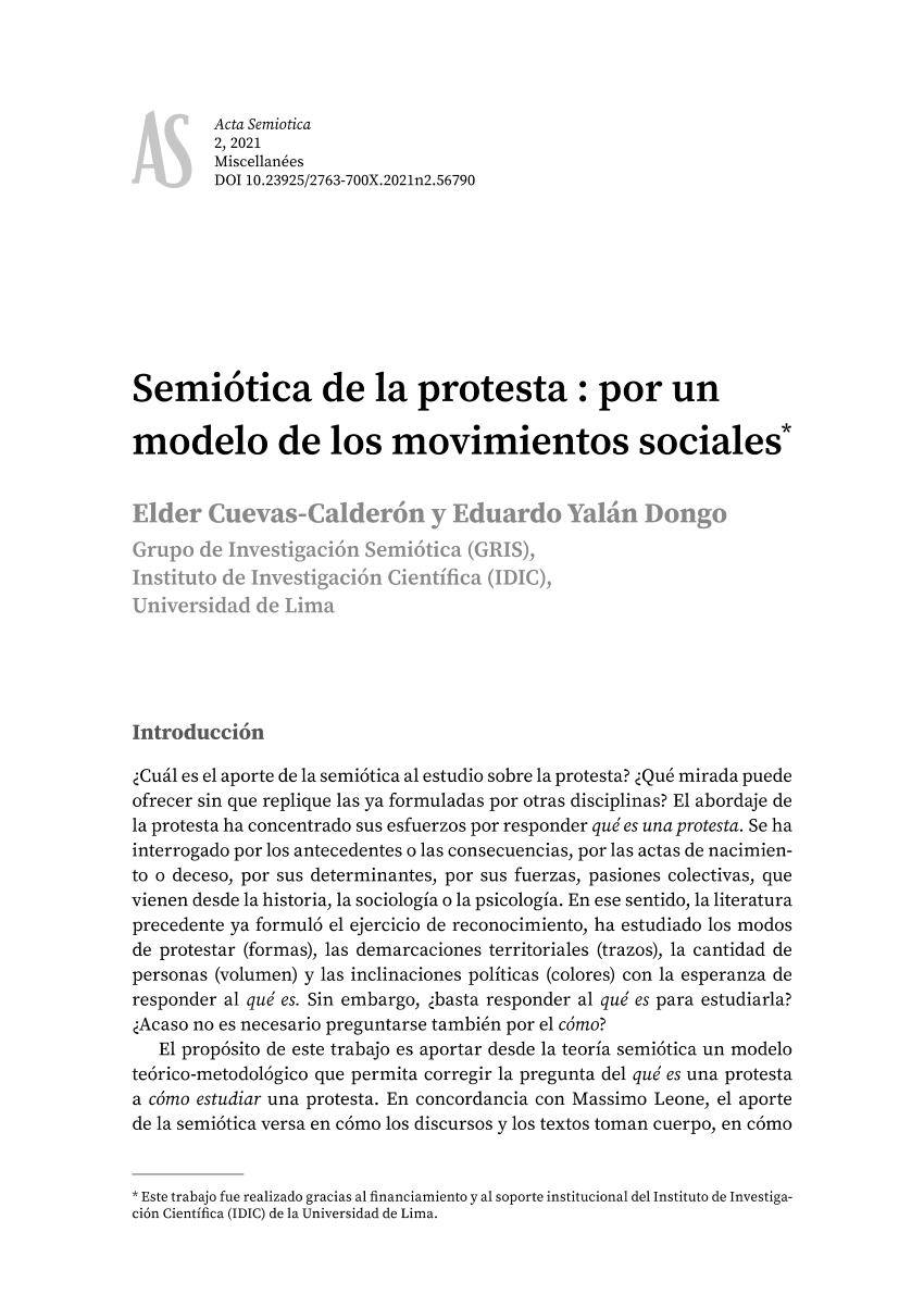 PDF) Semiótica de la protesta : por un modelo de los movimientos sociales