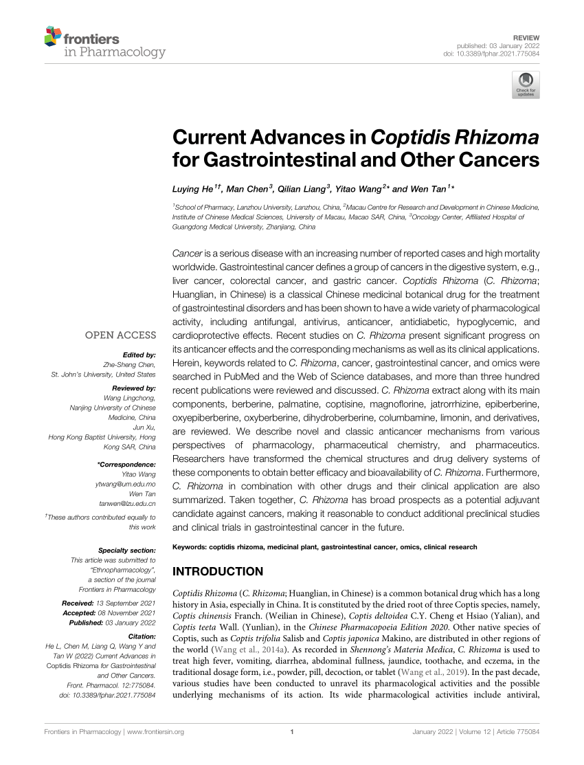 PDF) Current Advances in Coptidis Rhizoma for Gastrointestinal and 