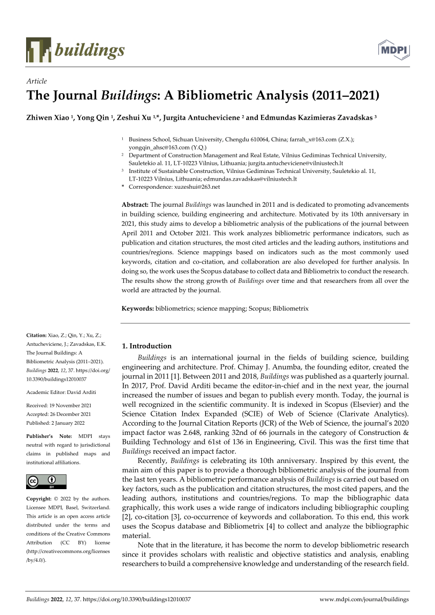 PDF) The Journal Buildings: A Bibliometric Analysis (2011–2021)