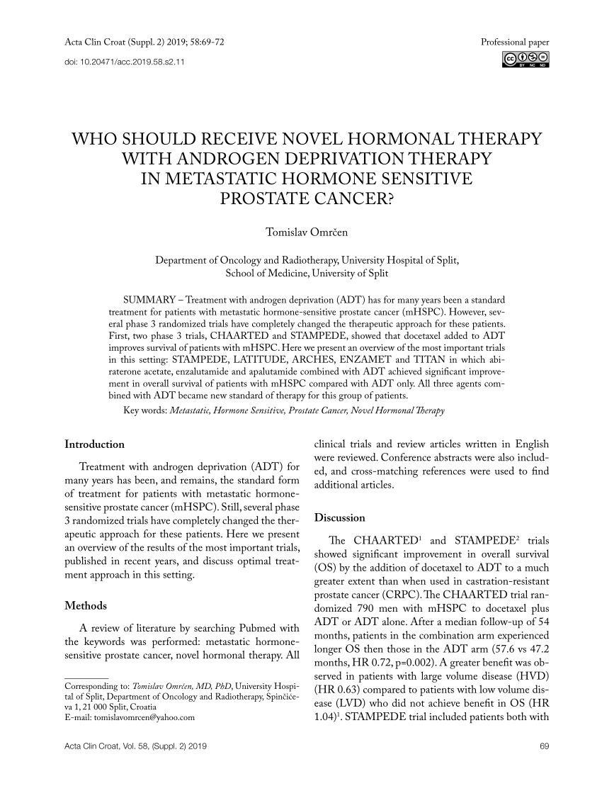 Pdf Who Should Receive Novel Hormonal Therapy With Androgen Deprivation Therapy In Metastatic 8097