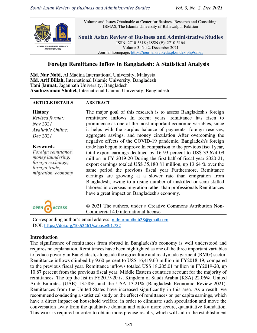 (PDF) An Analysis on Foreign Remittance Inflow From Bangladesh Perspective