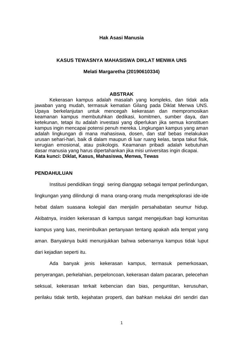 (PDF) Hak Asasi Manusia KASUS TEWASNYA MAHASISWA DIKLAT MENWA UNS