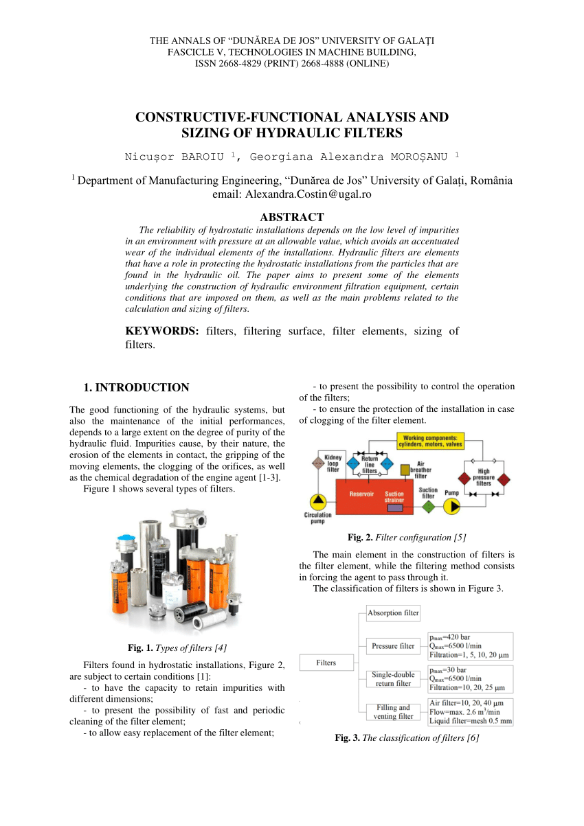 PDF) Constructive-Functional Analysis and Sizing of Hydraulic Filters