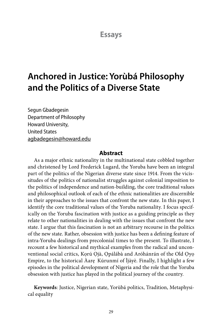 Anchored in Justice: Yorùbá Philosophy and the Politics of a Diverse State  - News