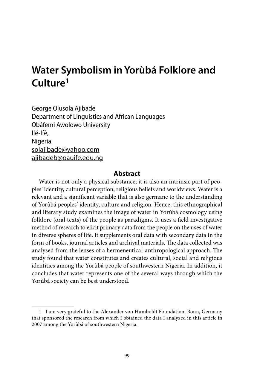 write an essay about water in yoruba