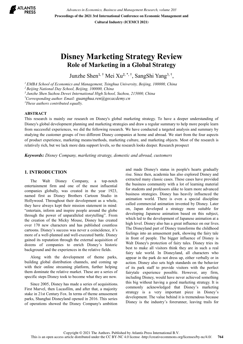 Pdf Disney Marketing Strategy Review Role Of Marketing In A Global Strategy 4989