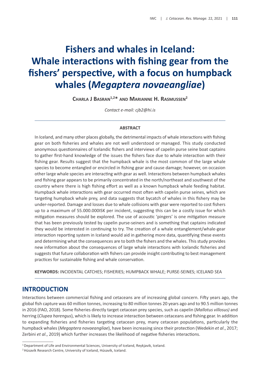 PDF) Fishers and whales in Iceland: Details of whale interactions with  fishing gear from the fishers' perspective, with focus on humpback whales  (Megaptera novaeangliae)