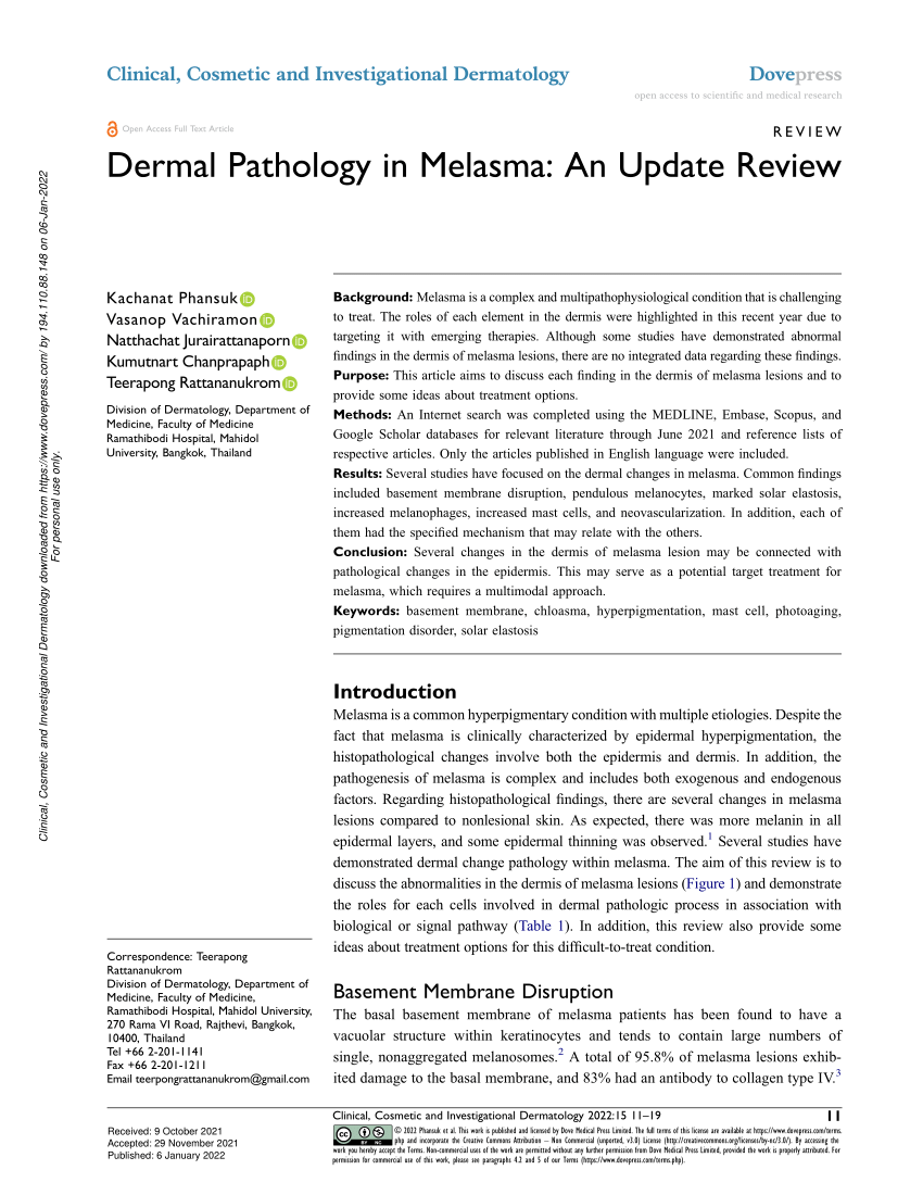 Pdf Dermal Pathology In Melasma An Update Review 3046