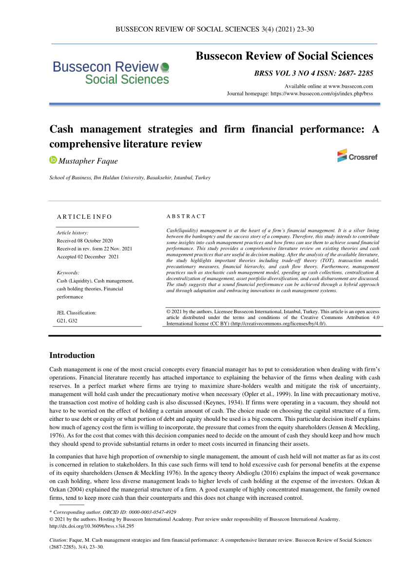 literature review on cash management pdf