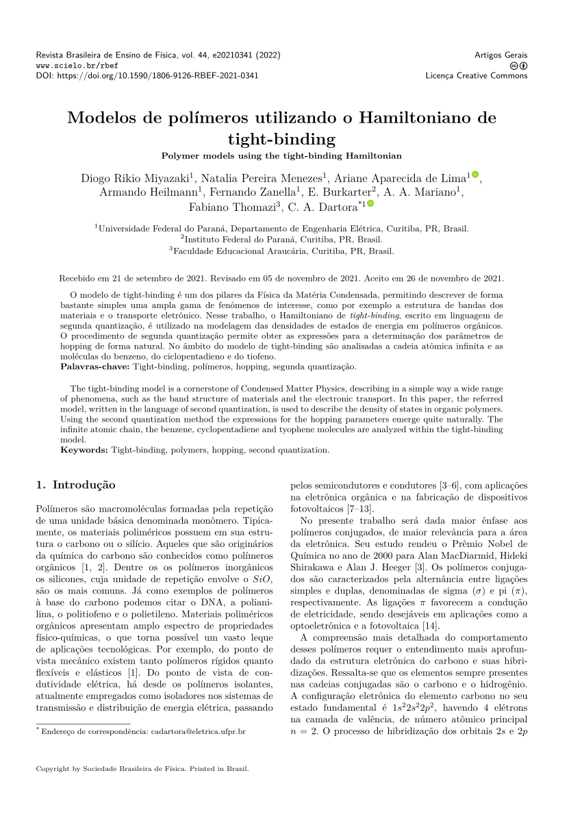 PDF) Modelos de polímeros utilizando o Hamiltoniano de tight-binding