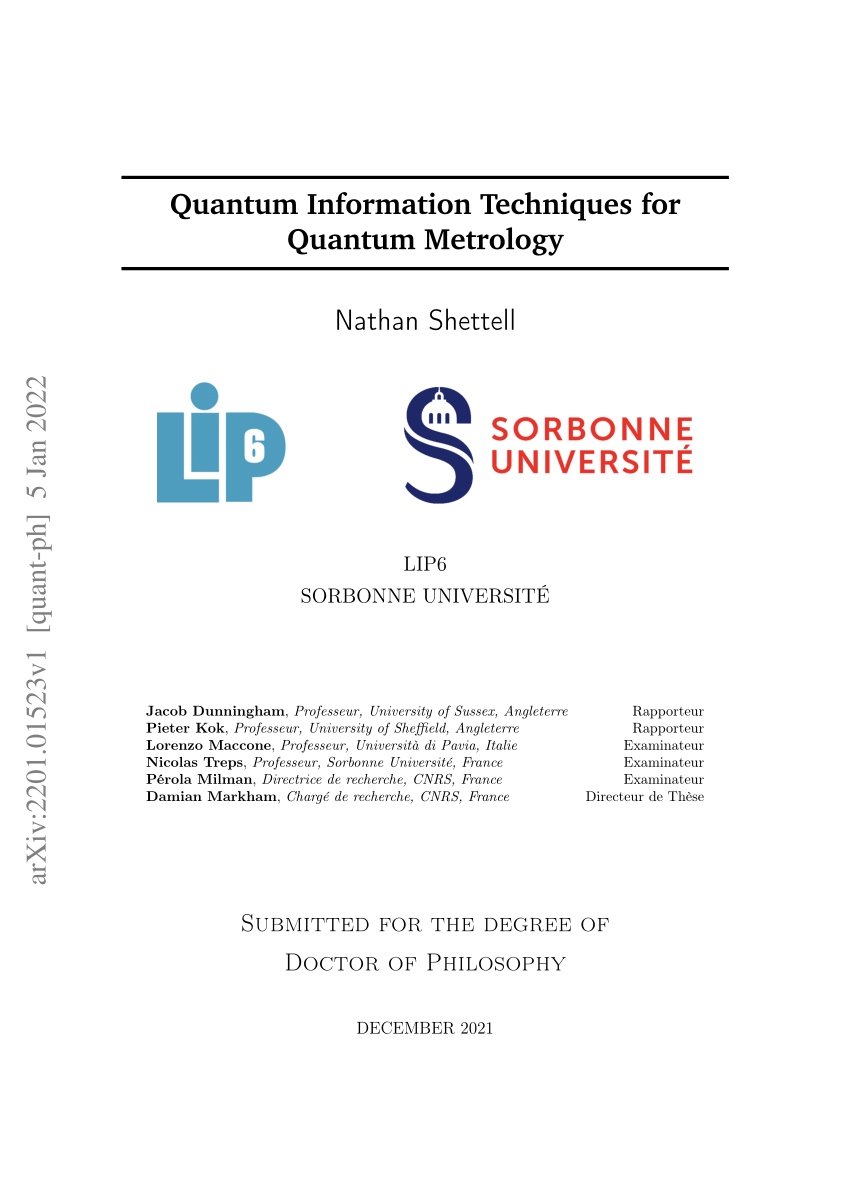 PDF) Quantum Information Techniques for Quantum Metrology