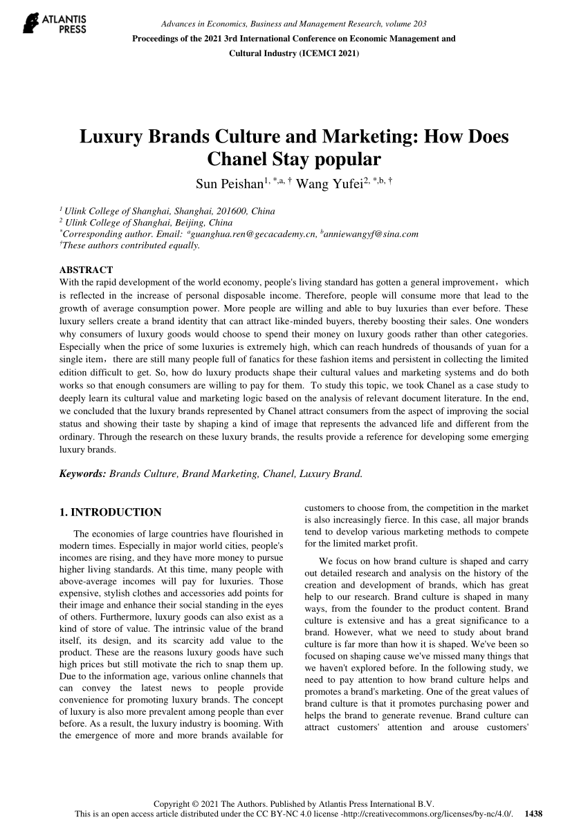PDF) Luxury Brands Culture and Marketing: How Does Chanel Stay popular