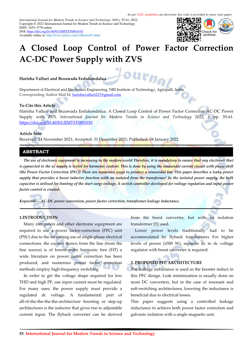 PDF) A Closed Loop Control of Power Factor Correction AC-DC Power