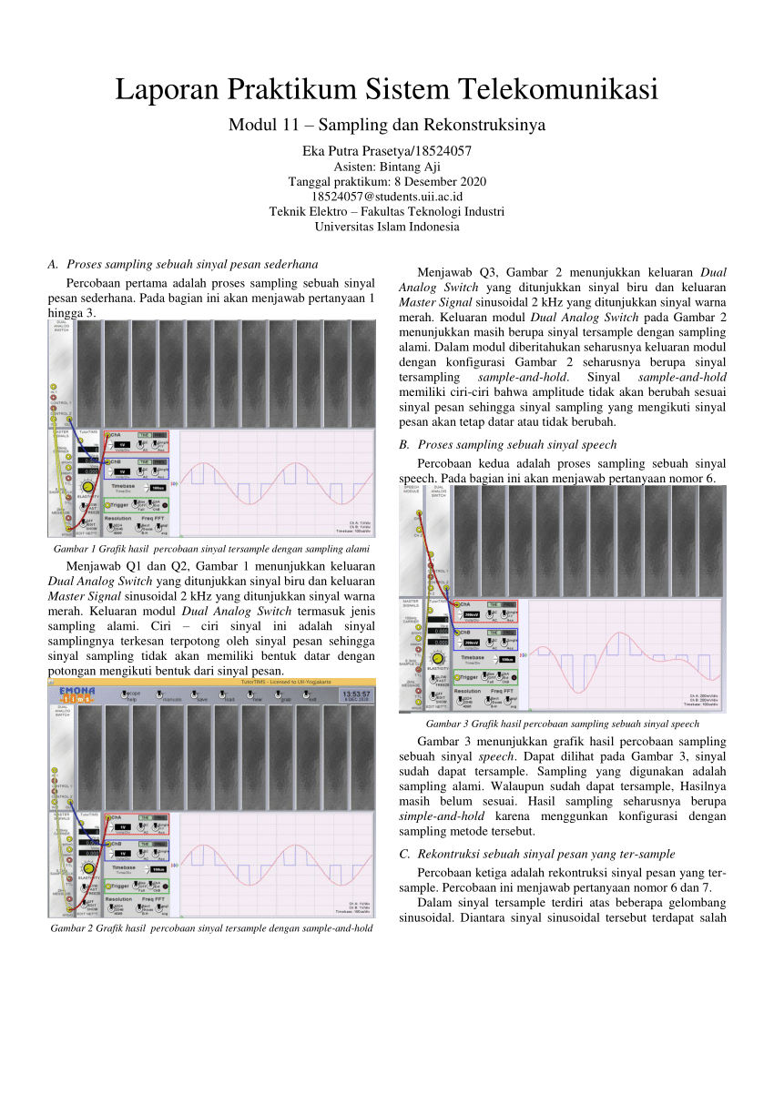 (PDF) Laporan Praktikum Sistem Telekomunikasi Modul 11 -Sampling dan