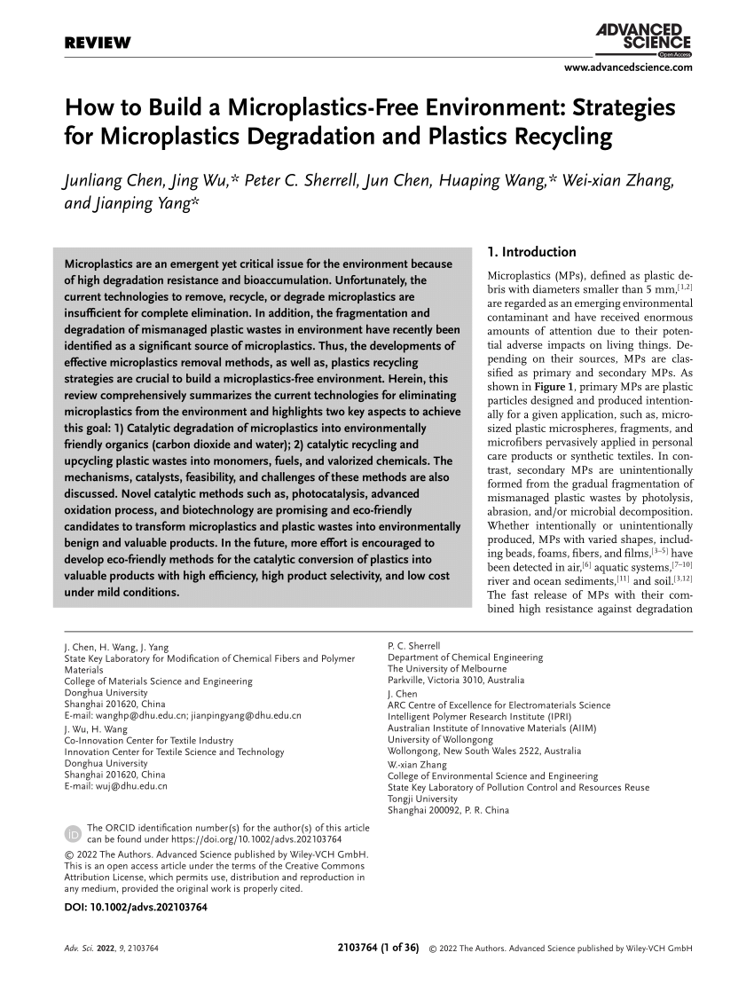 PDF) How to Build a Microplastics‐Free Environment: Strategies for  Microplastics Degradation and Plastics Recycling