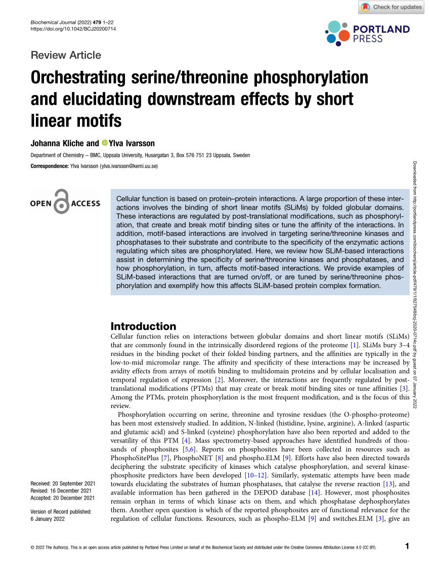 PDF) Orchestrating serine threonine phosphorylation and elucidating  downstream effects by short linear motifs