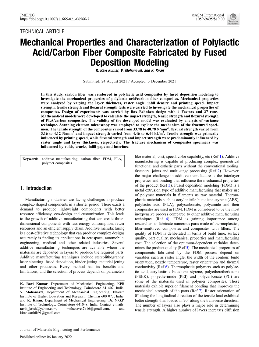 Characterization of carbon fiber reinforced PLA composites