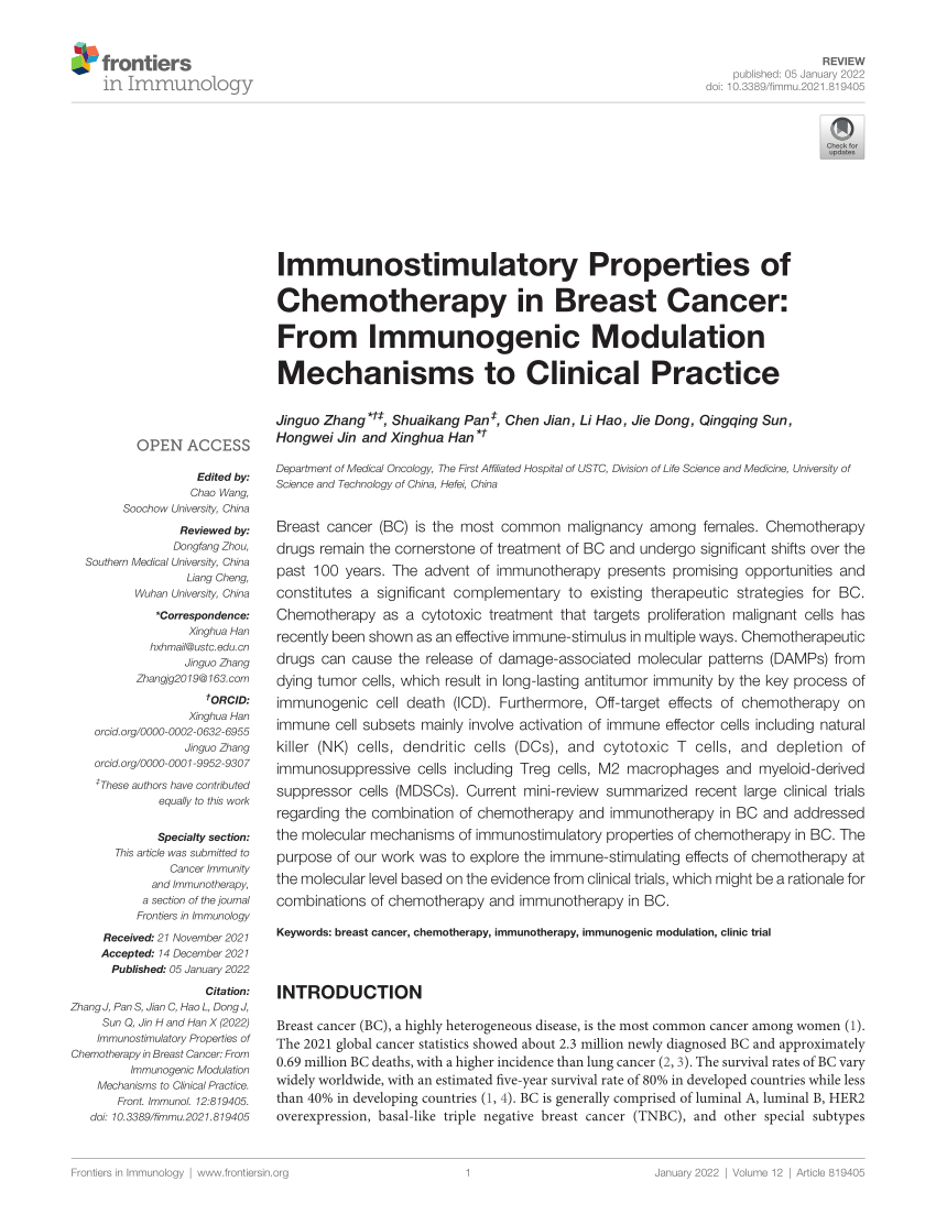 Pdf Immunostimulatory Properties Of Chemotherapy In Breast Cancer