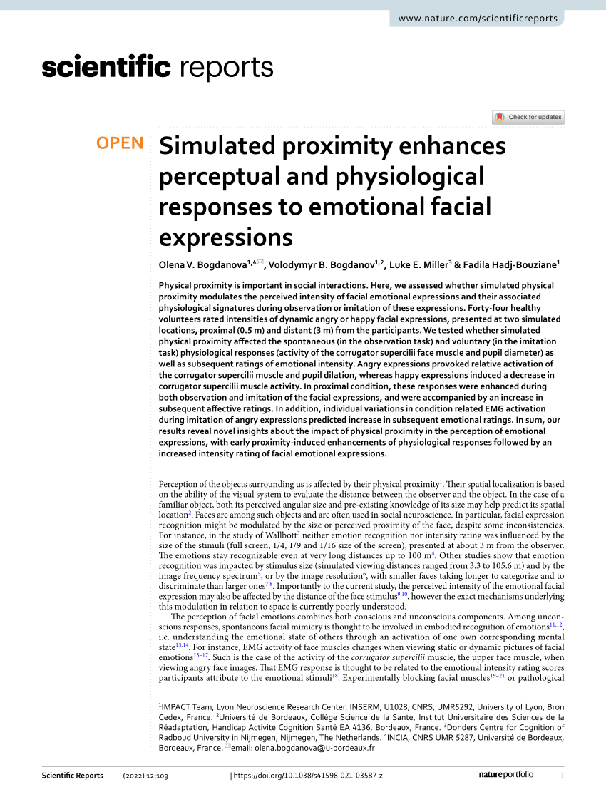 (PDF) Simulated proximity enhances perceptual and physiological responses to emotional facial expressions picture