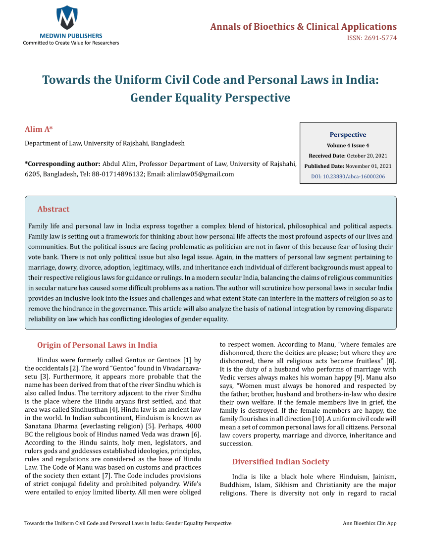 research paper on uniform civil code in india
