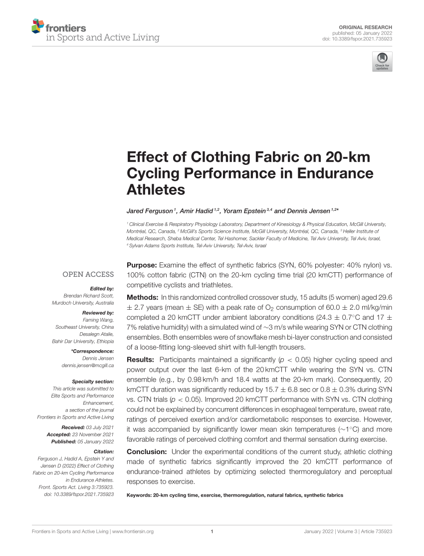 Effect of wearing athletic clothing made of synthetic fabrics (SYN