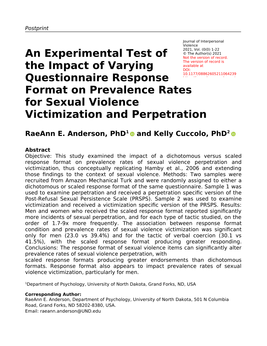 Pdf An Experimental Test Of The Impact Of Varying Questionnaire Response Format On Prevalence 5061