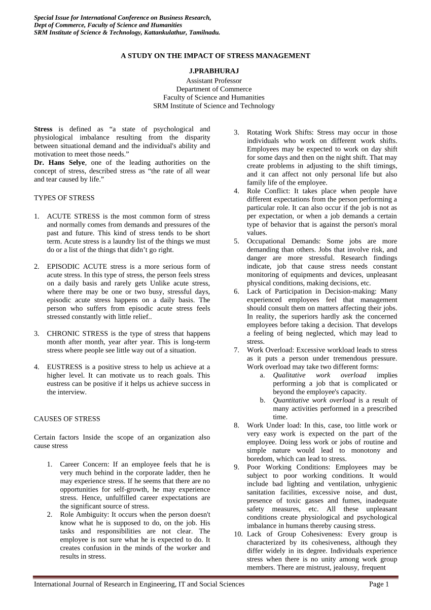 very short case study on stress management