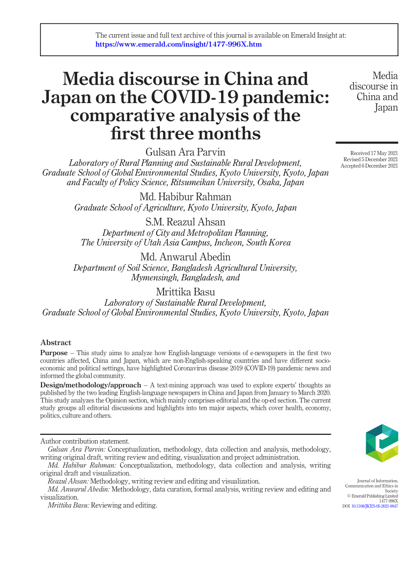 (PDF) Media discourse in China and Japan on the COVID-19 pandemic: comparative analysis of the 