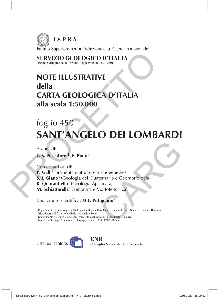 PDF) Note illustrative della Carta Geologica d'Italia alla scala 1:50.000,  foglio 450 Sant'Angelo dei Lombardi.