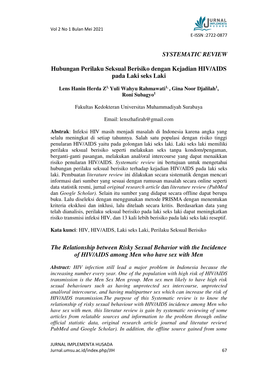 Pdf Systematic Review Hubungan Perilaku Seksual Berisiko Dengan Kejadian Hivaids Pada Laki 6558